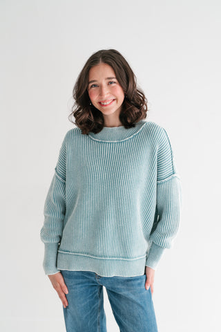 Coastal Calm Striped Knit - Dusty Teal