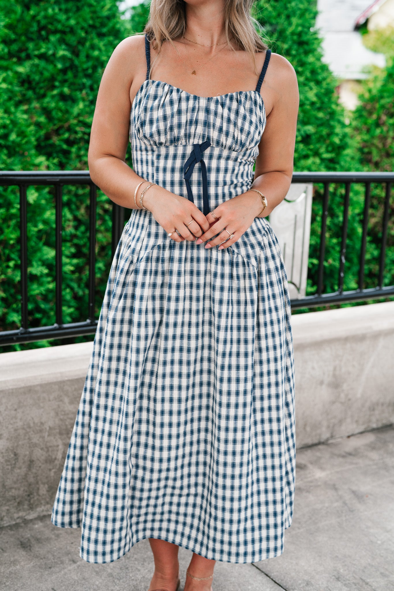 Gingham Daydream Midi Dress - Navy Blue