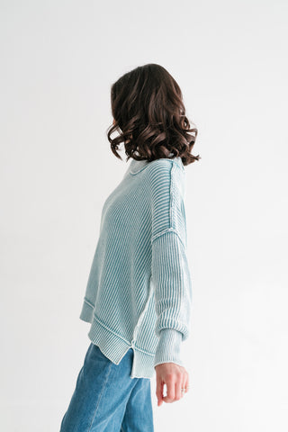 Coastal Calm Striped Knit - Dusty Teal