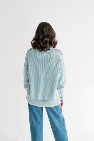 Coastal Calm Striped Knit - Dusty Teal