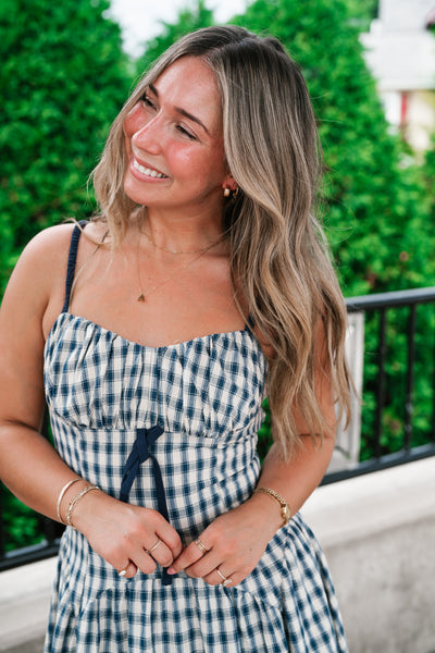 Gingham Daydream Midi Dress - Navy Blue