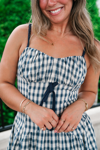 Gingham Daydream Midi Dress - Navy Blue
