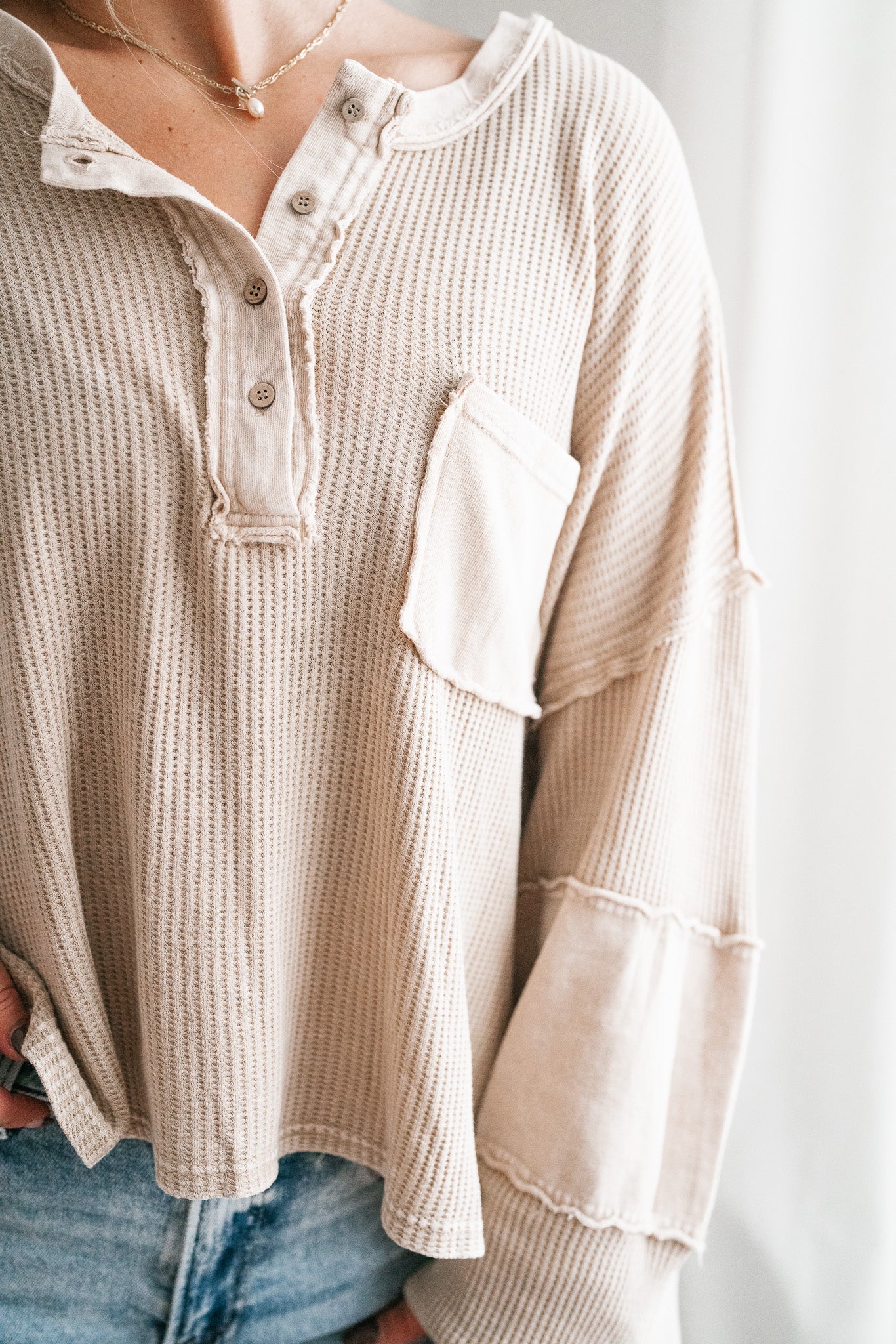 Coffee Hour Waffle Knit Top - Beige