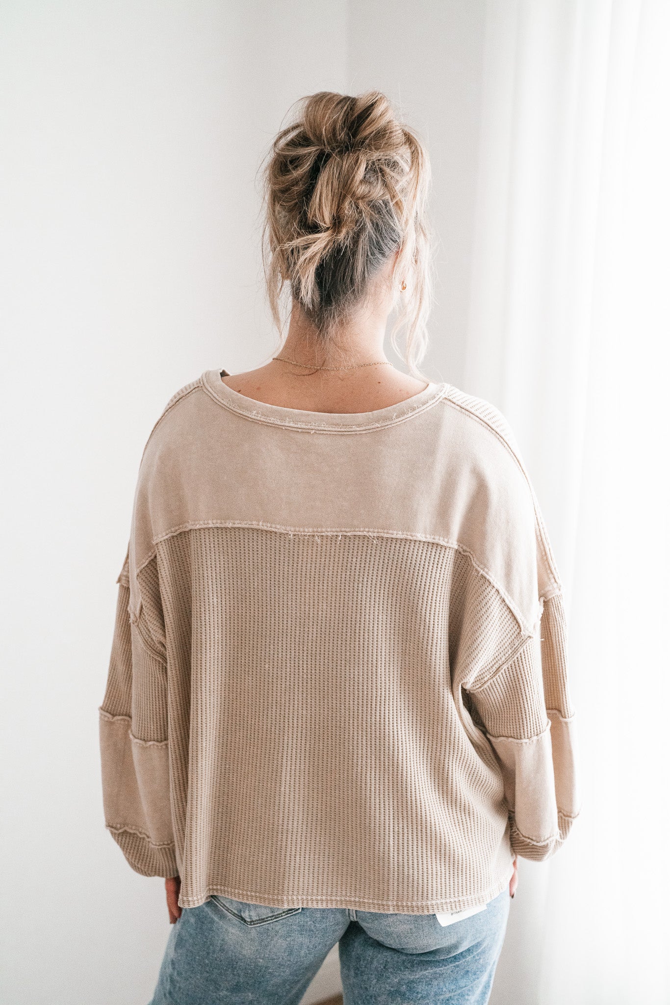 Coffee Hour Waffle Knit Top - Beige