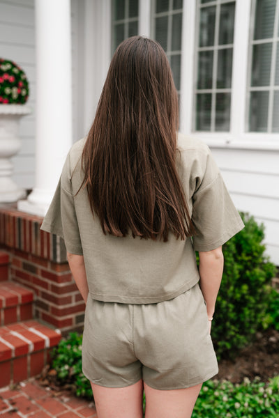 Sweet Olive Short Sleeve Button Up Top