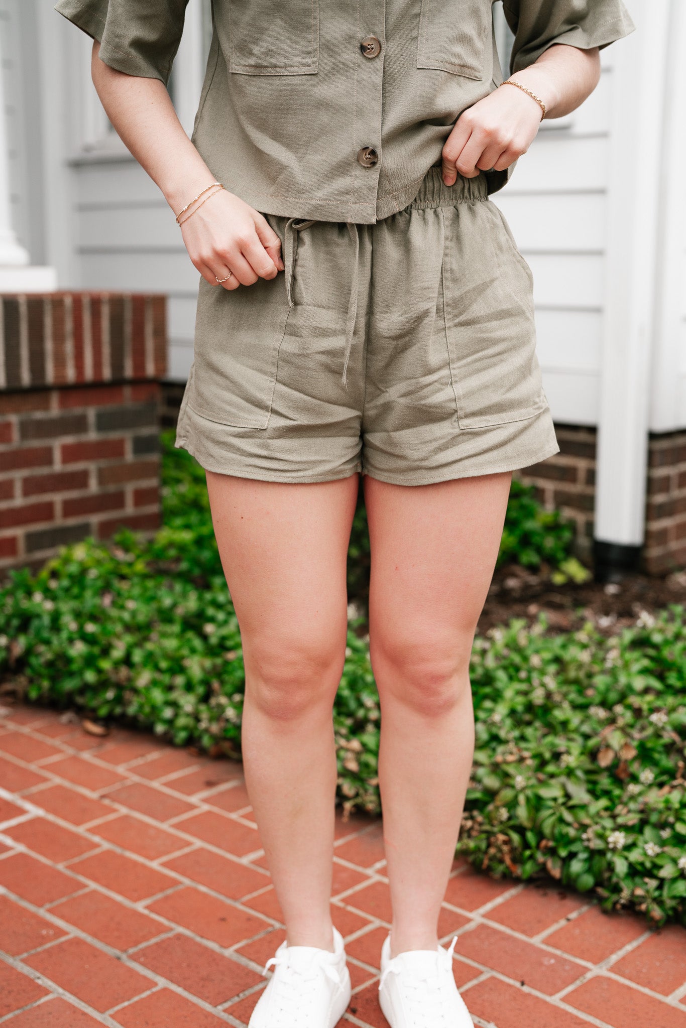 Sweet Olive Tie Front Shorts