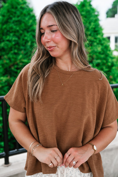 {PRE-ORDER} Pure Ease Relaxed Top - Deep Camel
