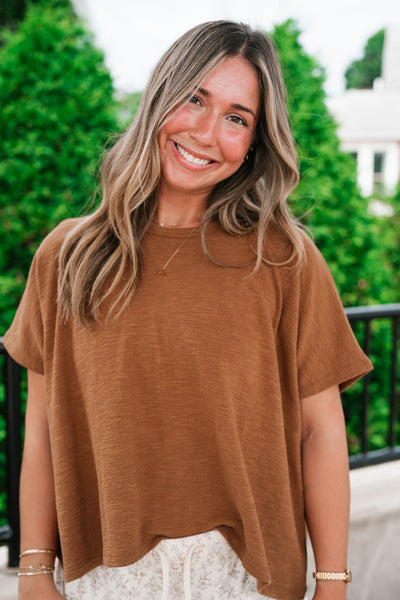 {PRE-ORDER} Pure Ease Relaxed Top - Deep Camel