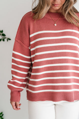 Cozy Chic Women's Striped Mock Neck Knit Sweater - Rose