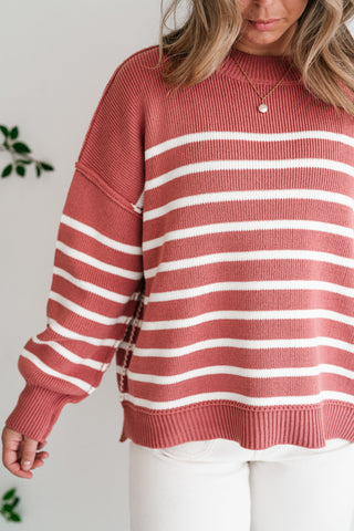 Cozy Chic Women's Striped Mock Neck Knit Sweater - Rose
