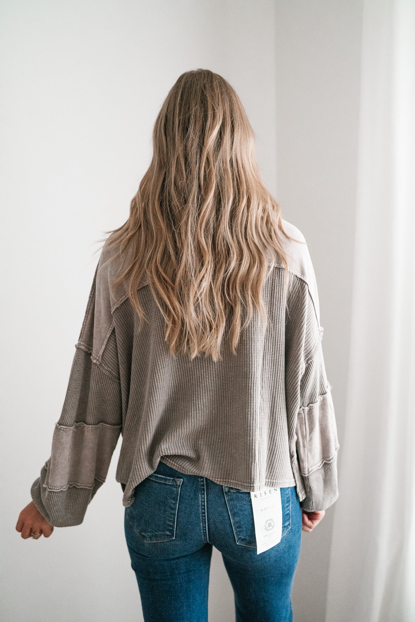 Coffee Hour Waffle Knit Top - Gray