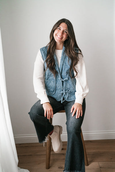 Dibs On Denim Quilted Tie Front Vest