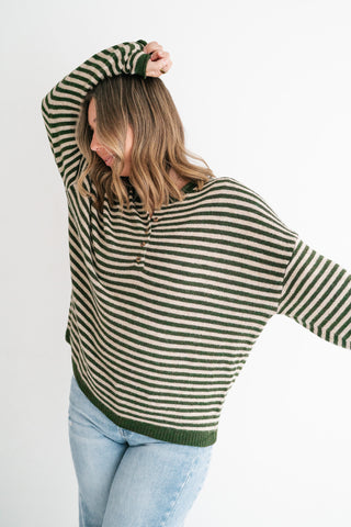 Hometown Stripe Henley Sweater - Olive