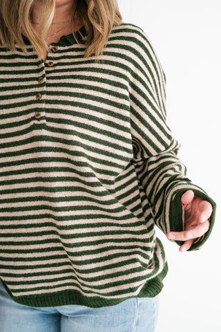 Hometown Stripe Henley Sweater - Olive