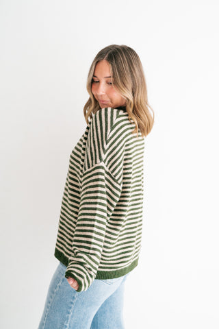 Hometown Stripe Henley Sweater - Olive