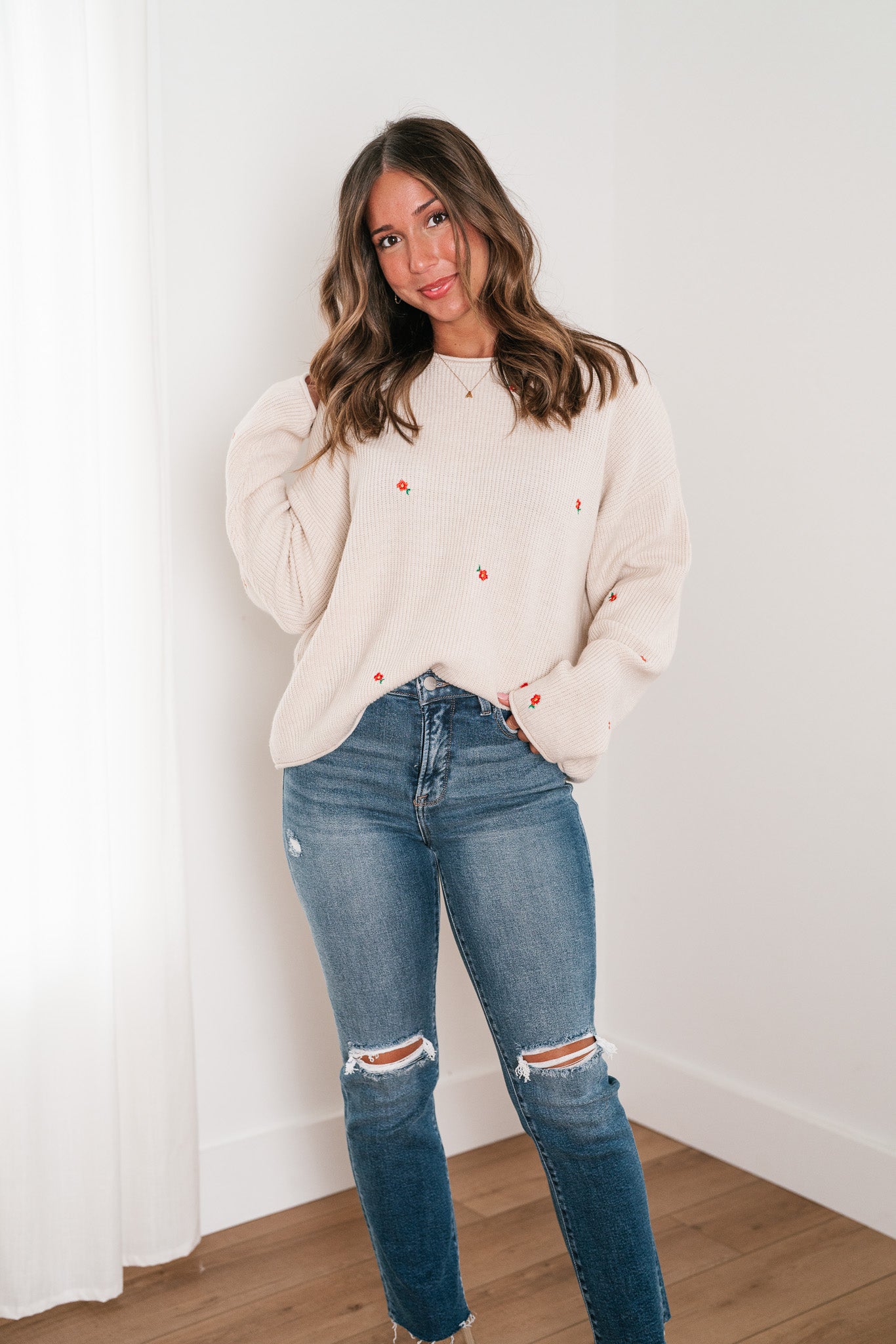 Lili Floral Embroidered Knit Sweater