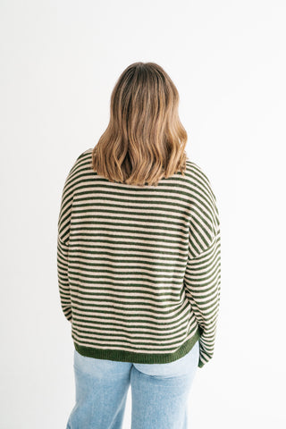 Hometown Stripe Henley Sweater - Olive