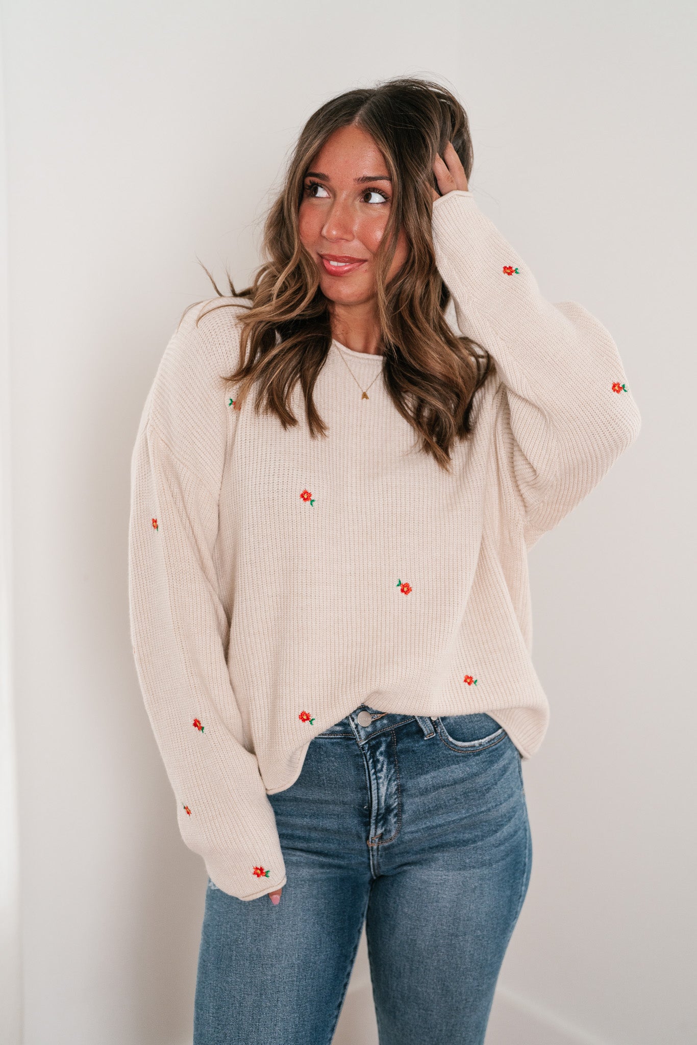 Lili Floral Embroidered Knit Sweater