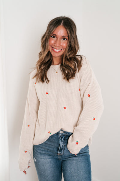 Lili Floral Embroidered Knit Sweater