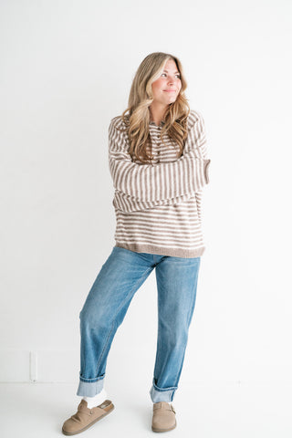 Hometown Stripe Henley Sweater - Mocha