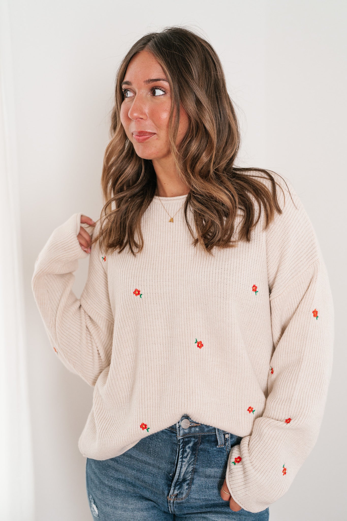 Lili Floral Embroidered Knit Sweater