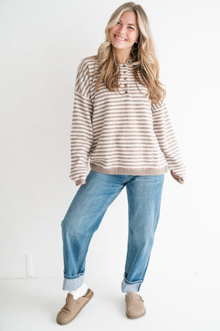 Hometown Stripe Henley Sweater - Mocha