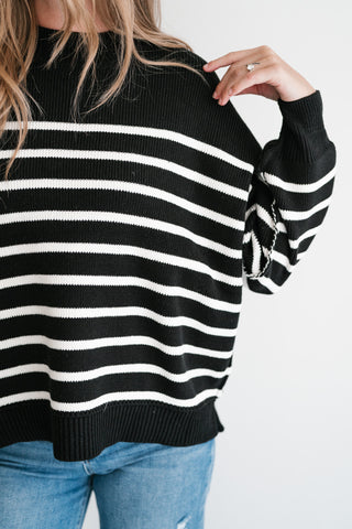 Cozy Chic Women's Striped Mock Neck Knit Sweater - Black
