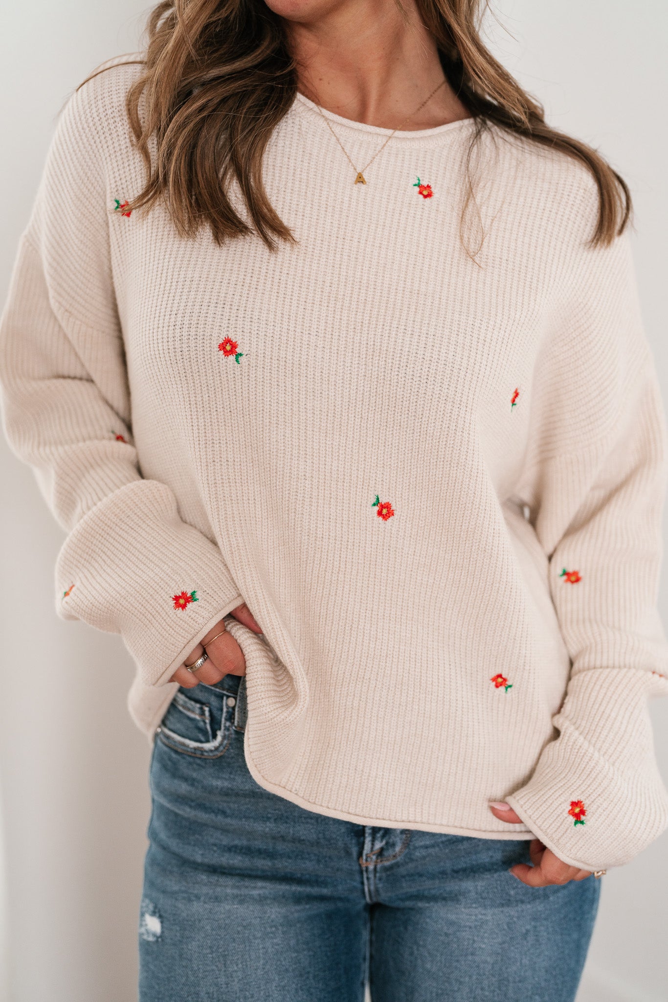 Lili Floral Embroidered Knit Sweater