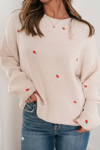 Lili Floral Embroidered Knit Sweater