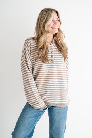 Hometown Stripe Henley Sweater - Mocha