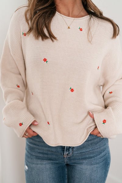 Lili Floral Embroidered Knit Sweater