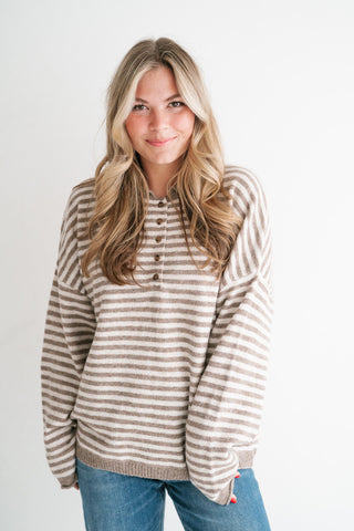Hometown Stripe Henley Sweater - Mocha