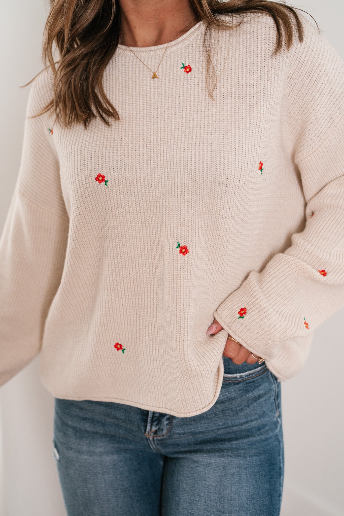 Lili Floral Embroidered Knit Sweater