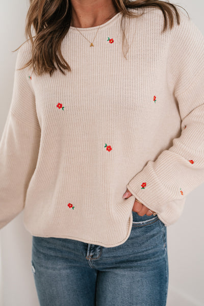 Lili Floral Embroidered Knit Sweater