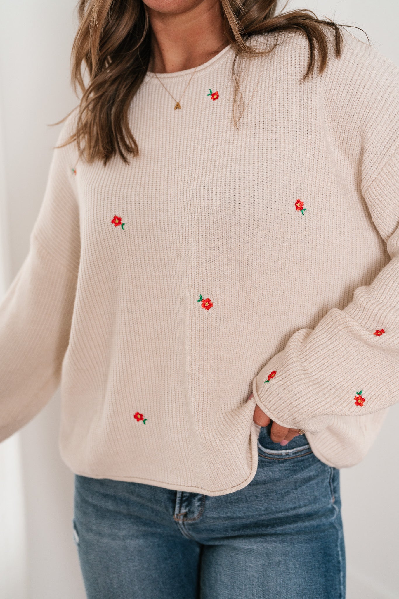 Lili Floral Embroidered Knit Sweater