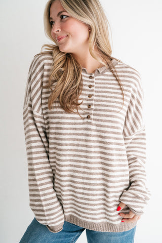 Hometown Stripe Henley Sweater - Mocha
