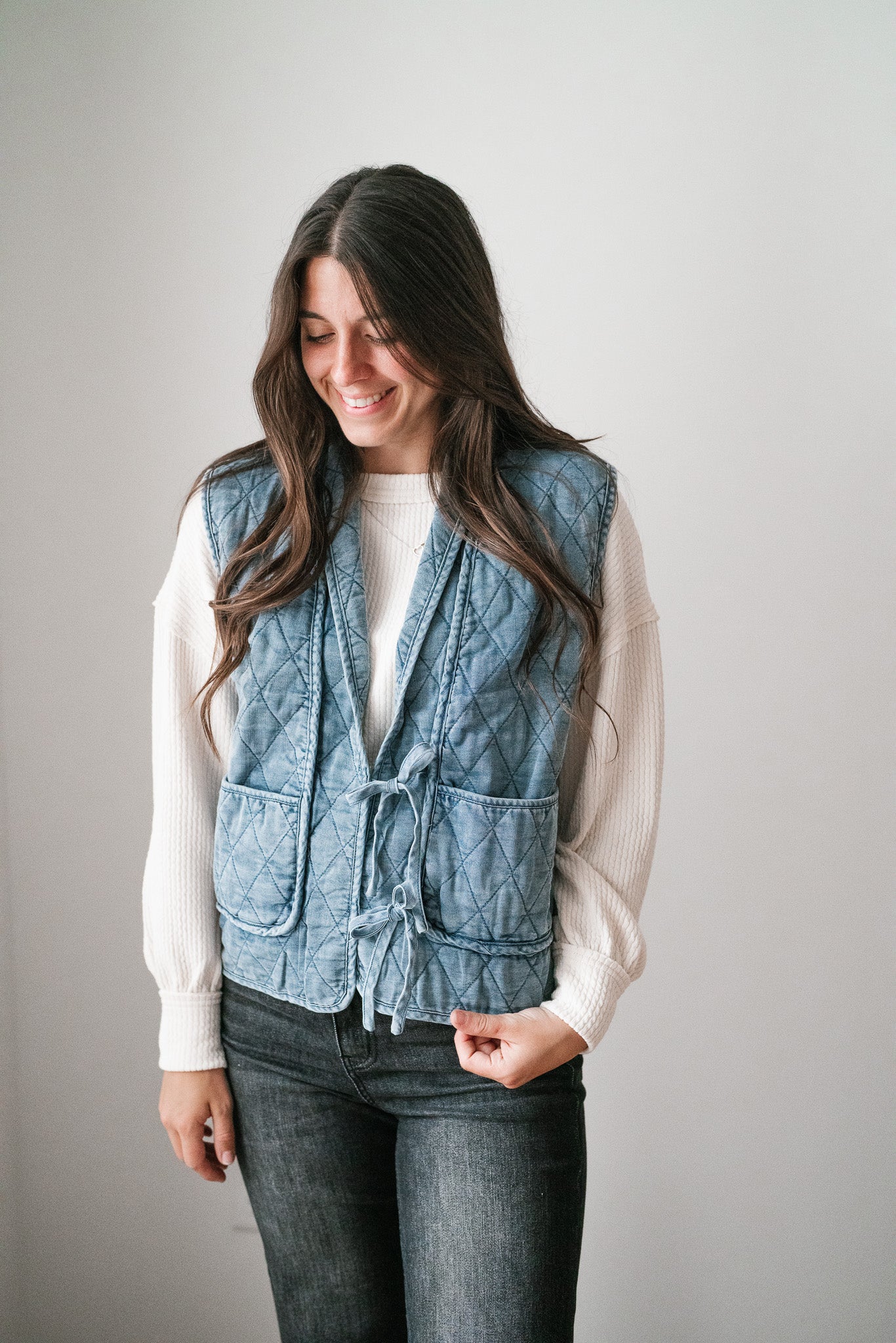 Dibs On Denim Quilted Tie Front Vest