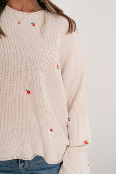 Lili Floral Embroidered Knit Sweater