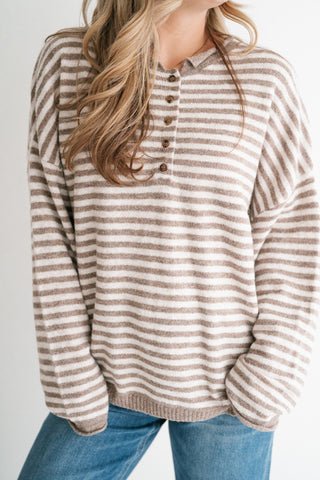 Hometown Stripe Henley Sweater - Mocha