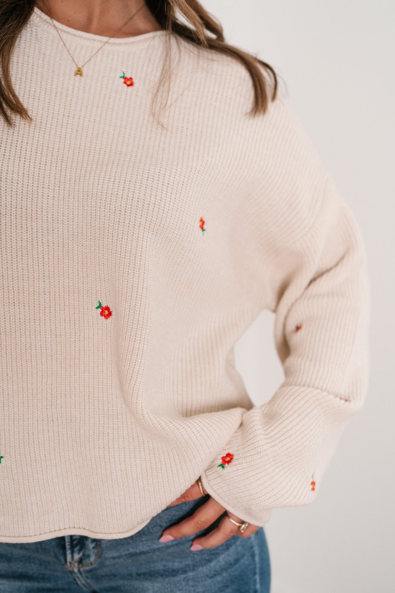 Lili Floral Embroidered Knit Sweater