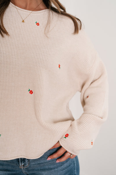 Lili Floral Embroidered Knit Sweater