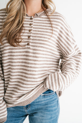 Hometown Stripe Henley Sweater - Mocha
