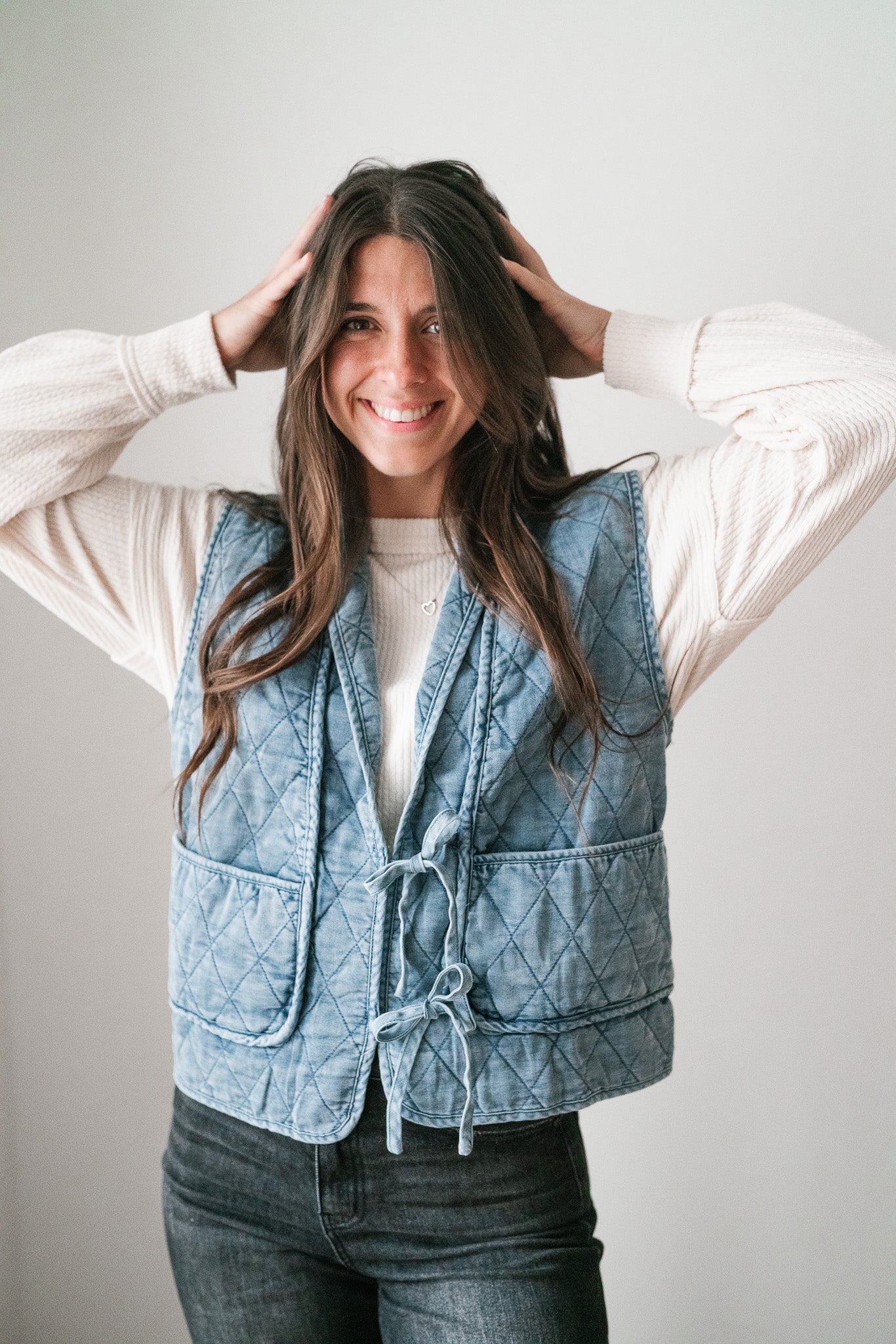 Dibs On Denim Quilted Tie Front Vest