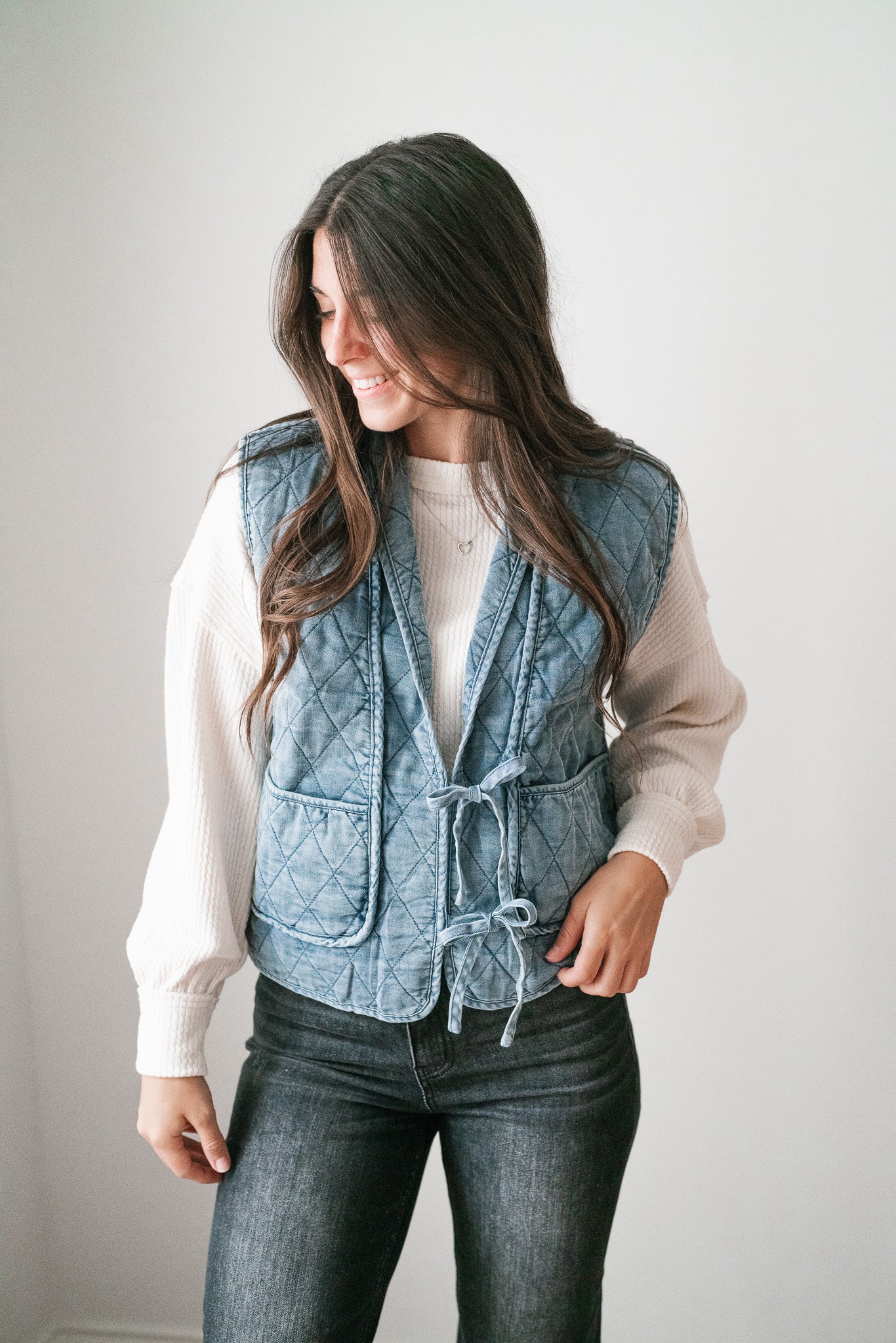 Dibs On Denim Quilted Tie Front Vest