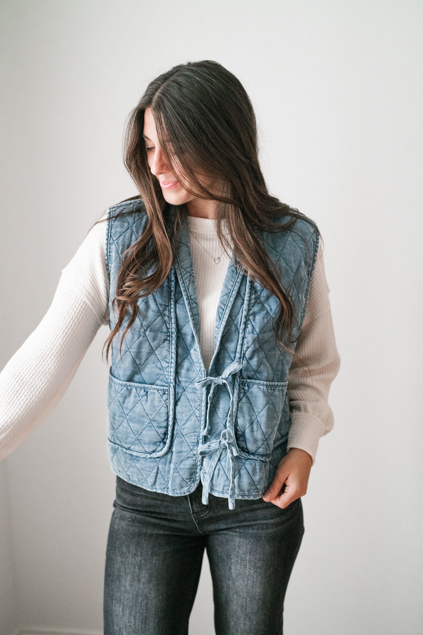 Dibs On Denim Quilted Tie Front Vest