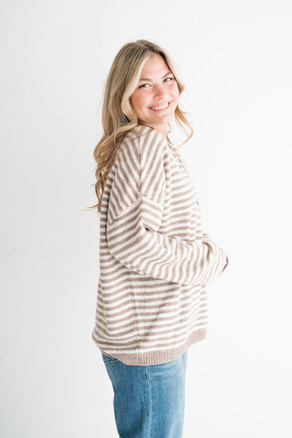 Hometown Stripe Henley Sweater - Mocha