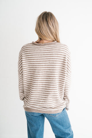 Hometown Stripe Henley Sweater - Mocha