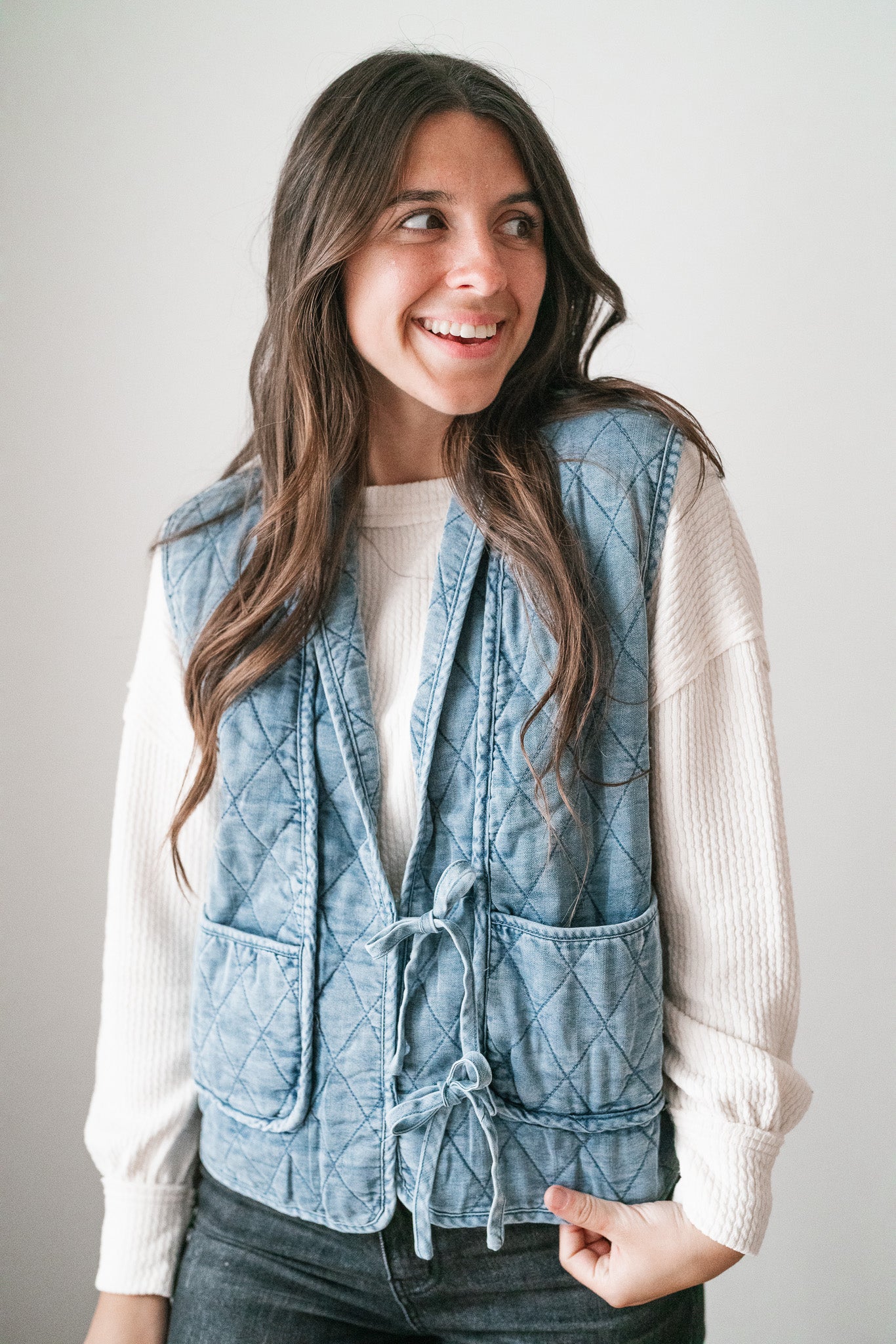 Dibs On Denim Quilted Tie Front Vest