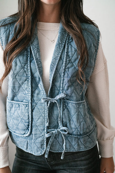 Dibs On Denim Quilted Tie Front Vest