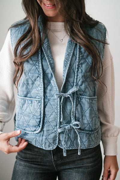 Dibs On Denim Quilted Tie Front Vest